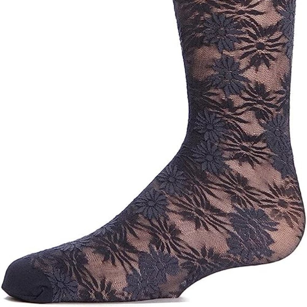 Black lace tights with flower pattern big girl 12-14 size